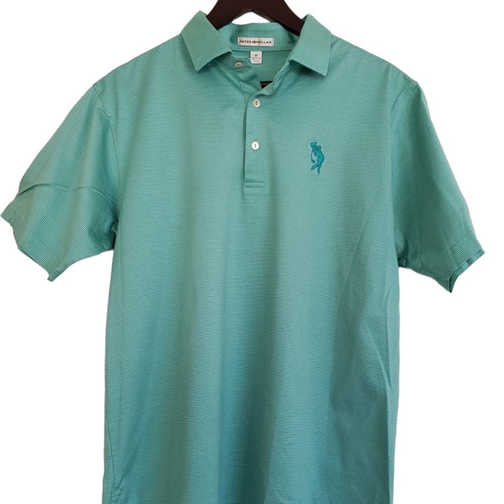 Peter Millar MENS Golf Polo Short Sleeve Green Striped Size MEDIUM Pre-Owned